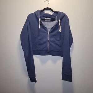 Champion Navy Cropped Zip Up Hoodie | Medium